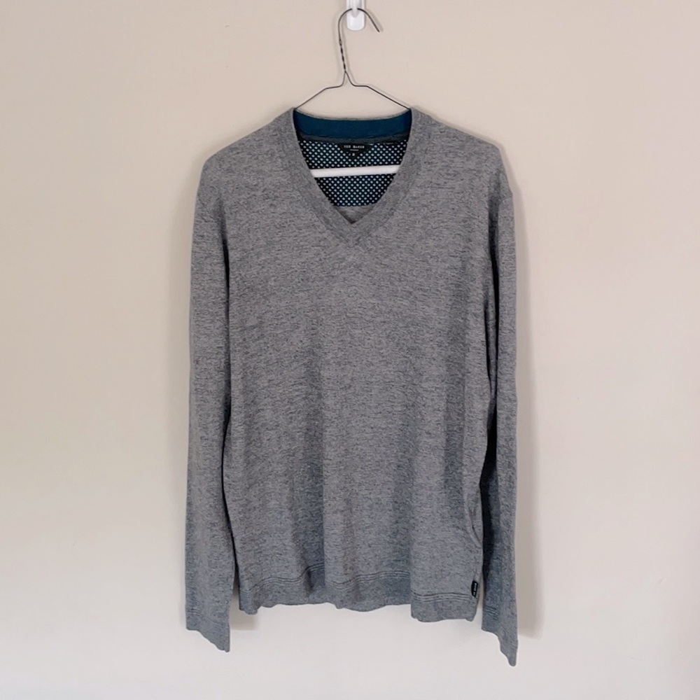 Ted Baker Wool Grey Men’s Sweater Size 5 V Neck
